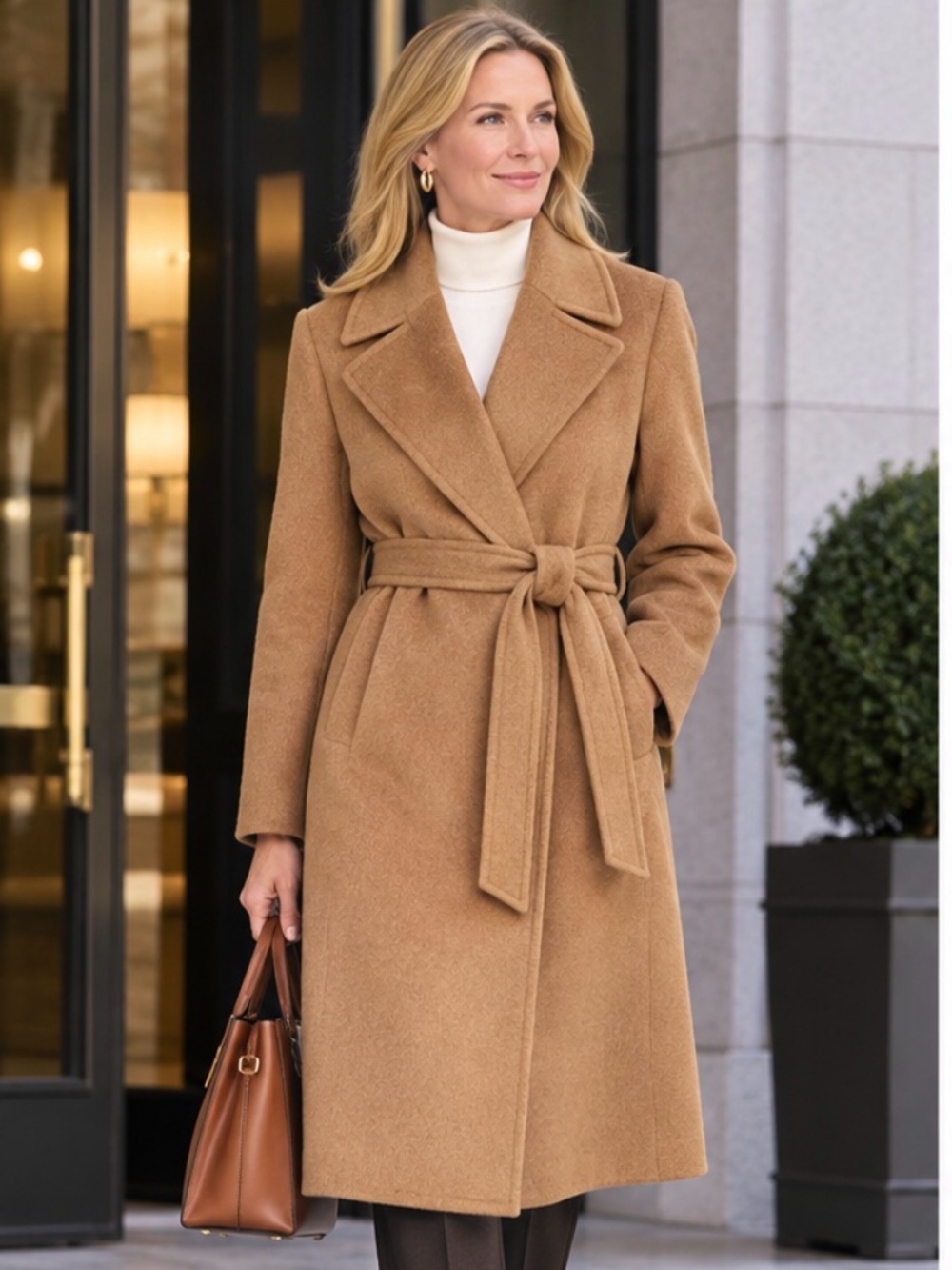LAUREN RALPH LAUREN Sz 20 NWOT Wool & Cashmere Camel Belted Wrap Coat